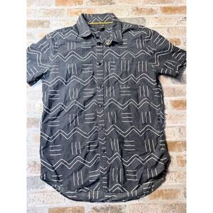 21 Men Mens Medium Short Sleeve Button Down Shirt Tribal Geometric Print Grey